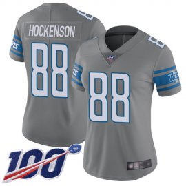 Nike Detroit Lions #88 T.J. Hockenson Gray Womens Stitched NFL Limited Rush 100th Season Jersey
