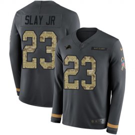 Nike Detroit Lions #23 Darius Slay Jr Anthracite Salute to Service Mens Stitched NFL Limited Therma Long Sleeve Jersey