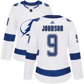 Adidas Tampa Bay Lightning #9 Tyler Johnson White Road Authentic Womens Stitched NHL Jersey