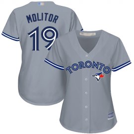 Toronto Blue Jays #19 Paul Molitor Grey Road Womens Stitched MLB Jersey