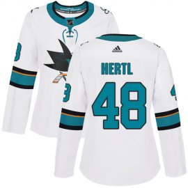Adidas San Jose Sharks #48 Tomas Hertl White Road Authentic Womens Stitched NHL Jersey