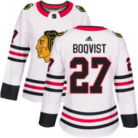 Adidas Chicago Blackhawks #27 Adam Boqvist White Road Authentic Womens Stitched NHL Jersey