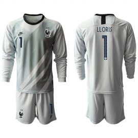 France #1 LLORIS Grey Goalkeeper Long Sleeves Soccer Country Jersey