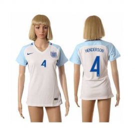 Womens England #4 Henderson Home Soccer Country Jersey