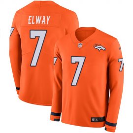 Nike Denver Broncos #7 John Elway Orange Team Color Mens Stitched NFL Limited Therma Long Sleeve Jersey