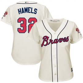 Atlanta Braves #32 Cole Hamels Cream Alternate Womens Stitched MLB Jersey