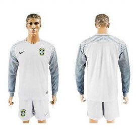 Brazil Blank White Goalkeeper Long Sleeves Soccer Country Jersey