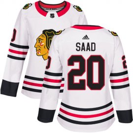 Adidas Chicago Blackhawks #20 Brandon Saad White Road Authentic Womens Stitched NHL Jersey