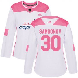 Adidas Washington Capitals #30 Ilya Samsonov White/Pink Authentic Fashion Womens Stitched NHL Jersey