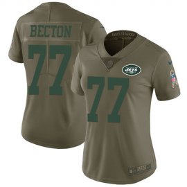 Nike New York Jets #77 Mekhi Becton Olive Womens Stitched NFL Limited 2017 Salute To Service Jersey