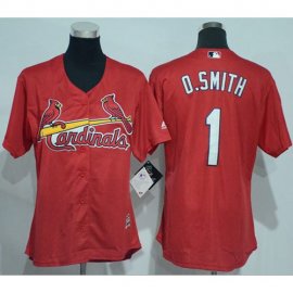 St.Louis Cardinals #1 Ozzie Smith Red Womens Alternate Stitched MLB Jersey