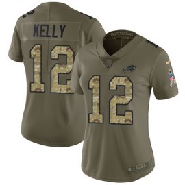 Nike Buffalo Bills #12 Jim Kelly Olive/Camo Womens Stitched NFL Limited 2017 Salute to Service Jersey