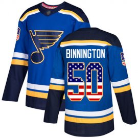 Adidas St. Louis Blues #50 Jordan Binnington Blue Home Authentic USA Flag Stitched NHL Jersey