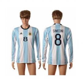 Argentina #8 Simeoni Home Long Sleeves Soccer Country Jersey