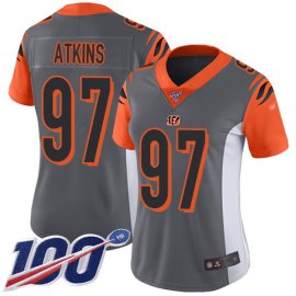 Nike Cincinnati Bengals #97 Geno Atkins Silver Womens Stitched NFL Limited Inverted Legend 100th Season Jersey