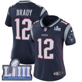 Nike New England Patriots #12 Tom Brady Navy Blue Team Color Super Bowl LIII Bound Womens Stitched NFL Vapor Untouchable Limited Jersey