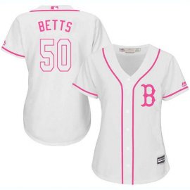 Boston Red Sox #50 Mookie Betts White/Pink Fashion Womens Stitched MLB Jersey