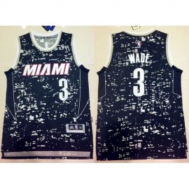 Heat #3 Dwyane Wade Black City Light Stitched NBA Jersey