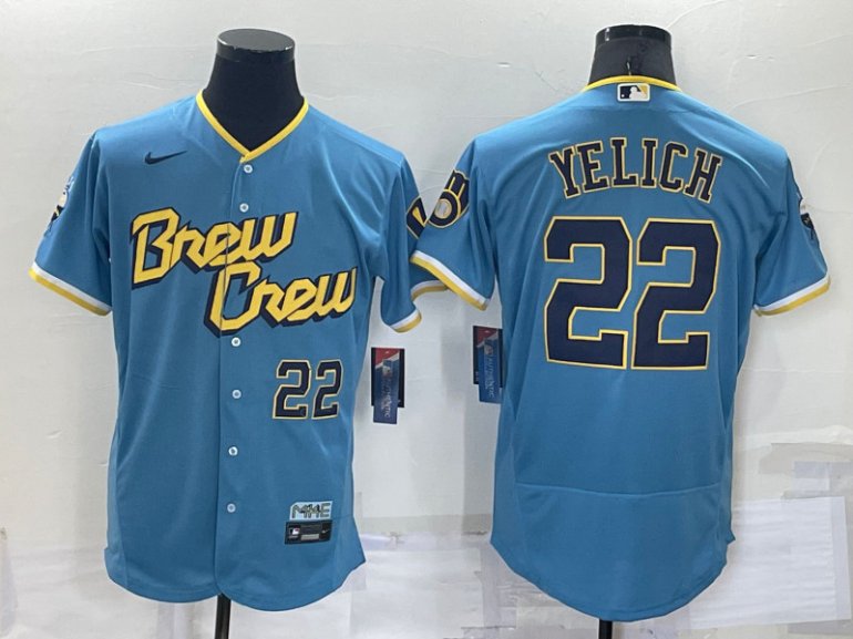 Brewers 22 Christian Yelich Blue Nike 2022 City Connect Flexbase Jersey Brewers 22 Christian Yelich Blue Nike 2022 City Connect Flexbase Jersey