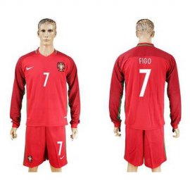 Portugal #7 Figo Home Long Sleeves Soccer Country Jersey