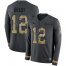 Nike New England Patriots #12 Tom Brady Anthracite Salute to Service Mens Stitched NFL Limited Therma Long Sleeve Jersey