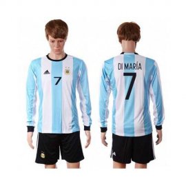 Argentina #7 Di Maria Home Long Sleeves Soccer Country Jersey