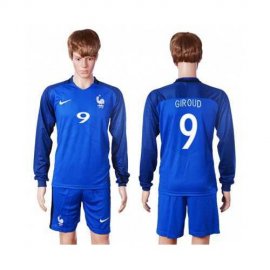 France #9 Giroud Home Long Sleeves Soccer Country Jersey