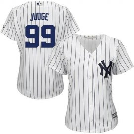 New York Yankees #99 Aaron Judge White Strip Home Womens Stitched MLB Jersey
