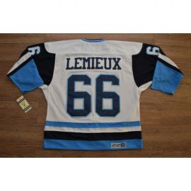 Pittsburgh Penguins #66 Mario Lemieux Stitched White/Blue CCM Throwback NHL Jersey