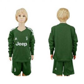 Juventus Blank Green Goalkeeper Long Sleeves Kid Soccer Club Jersey