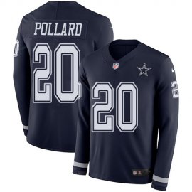 Mens Dallas Cowboys #20 Tony Pollard Navy Blue Team Color Mens Stitched NFL Limited Therma Long Sleeve Jersey