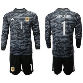 Argentina #1 Caballero Black Long Sleeves Goalkeeper Soccer Country Jersey