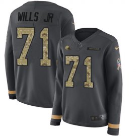 Nike Cleveland Browns #71 Jedrick Wills JR Anthracite Salute to Service Womens Stitched NFL Limited Therma Long Sleeve Jersey