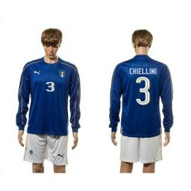 Italy #3 Chiellini Blue Home Long Sleeves Soccer Country Jersey
