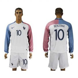 France #10 Benzema Away Long Sleeves Soccer Country Jersey