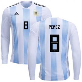 Argentina #8 Perez Home Long Sleeves Soccer Country Jersey
