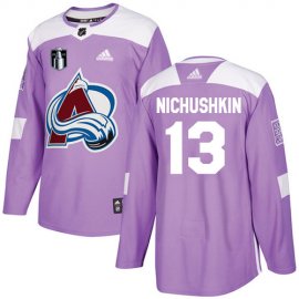 Adidas Colorado Avalanche #13 Valeri Nichushkin Purple 2022 Stanley Cup Final Patch Authentic Fights Cancer Stitched NHL Jersey Mens