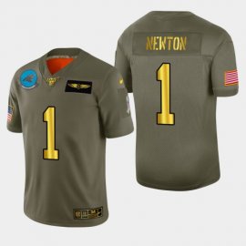 Carolina Carolina Panthers #1 Cam Newton Mens Nike Olive Gold 2019 Salute to Service Limited NFL 100 Jersey
