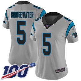 Nike Carolina Panthers #5 Teddy Bridgewater Silver Womens Stitched NFL Limited Inverted Legend 100th Season Jersey