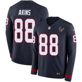 Nike Houston Texans #88 Jordan Akins Navy Blue Team Color Mens Stitched NFL Limited Therma Long Sleeve Jersey