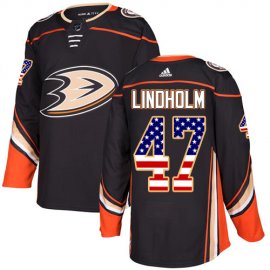 Adidas Anaheim Ducks #47 Hampus Lindholm Black Home Authentic USA Flag Stitched NHL Jersey