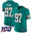 Nike Miami Dolphins #97 Christian Wilkins Aqua Green Alternate Mens Stitched NFL 100th Season Vapor Limited Jersey