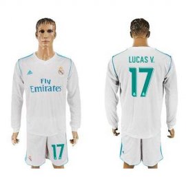 Real Madrid #17 Lucas V. White Home Long Sleeves Soccer Club Jersey