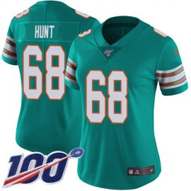 Nike Miami Dolphins #68 Robert Hunt Aqua Green Alternate Womens Stitched NFL 100th Season Vapor Untouchable Limited Jersey