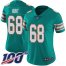 Nike Miami Dolphins #68 Robert Hunt Aqua Green Alternate Womens Stitched NFL 100th Season Vapor Untouchable Limited Jersey