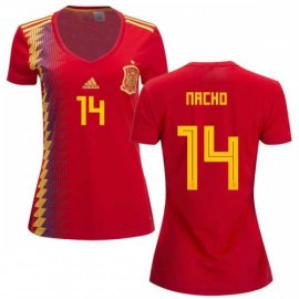 Womens Spain #14 Nacho Red Home Soccer Country Jersey