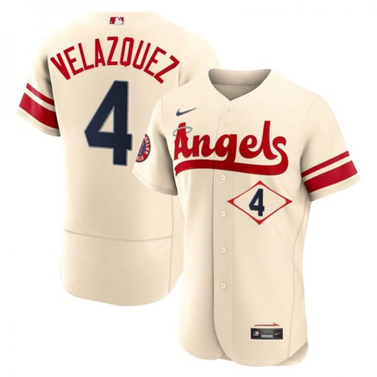 Angels 4 Andrew Velazquez Cream 2022 City Connect Flexbase Jersey Angels 4 Andrew Velazquez Cream 2022 City Connect Flexbase Jersey