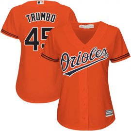 Baltimore Orioles #45 Mark Trumbo Orange Alternate Womens Stitched MLB Jersey