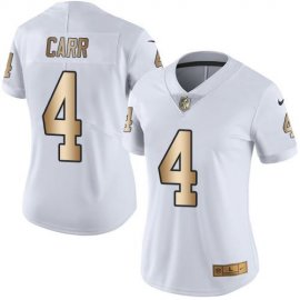 Nike Las Vegas Raiders #4 Derek Carr White Womens Stitched NFL Limited Gold Rush Jersey