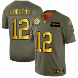 Green Bay Packers #12 Aaron Rodgers NFL Mens Nike Olive Gold 2019 Salute to Service Limited Jersey